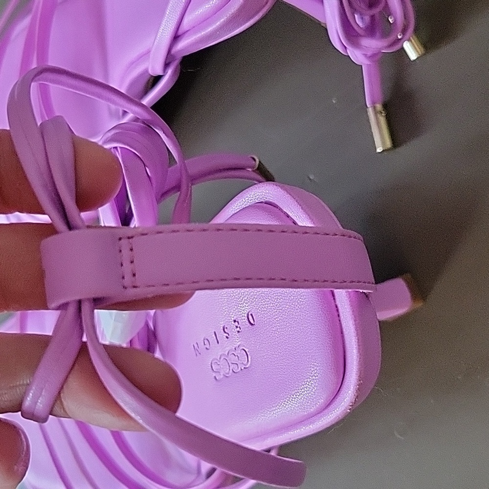 NEW Asos Design Hoola Strappy Lace Up Tie Leg Mid Heeled Sandals Lilac Dainty 8 - Picture 13 of 13